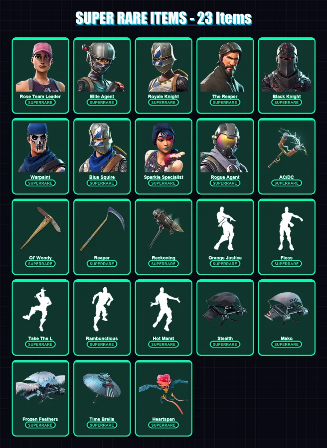 [PC/PSN] | Rose Team Leader | Elite Agent | Royale Knight | The Reaper | Black Knight | 198 skin | 181 pickaxe | 190 emote | 149 glider | Lv1928