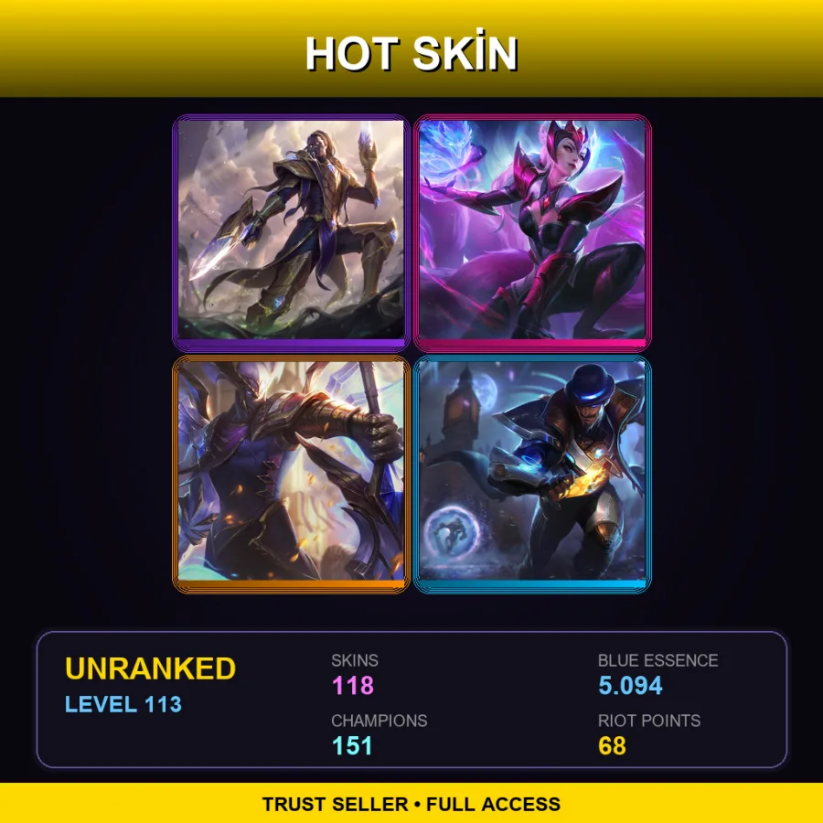 EUW | Lv113 | Unranked | 118 Skin | 151 Champ — LoL account