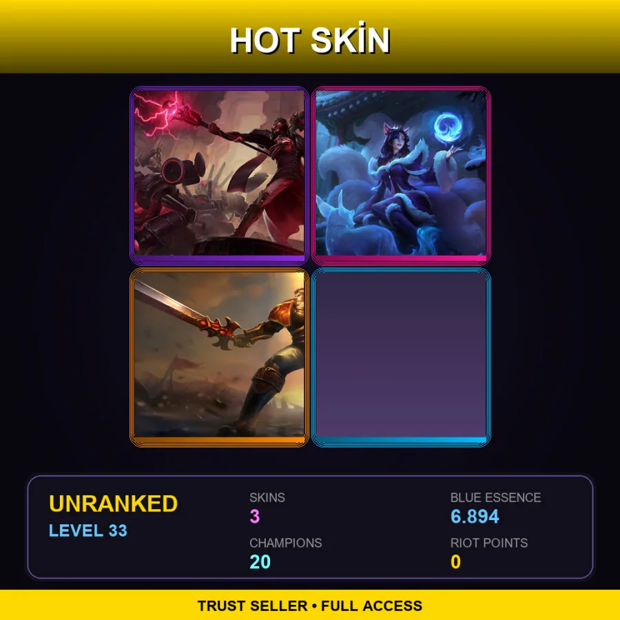 EUNE | Lv33 | Unranked | 3 Skin | 20 Champ — LoL account