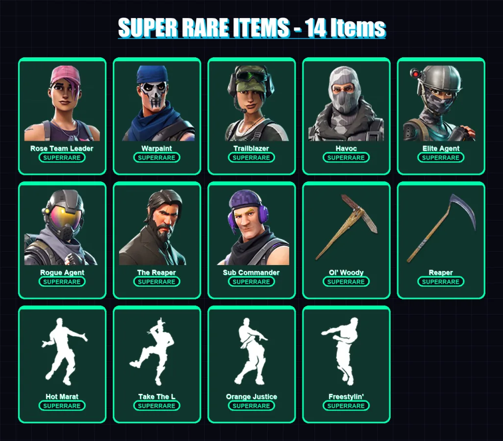 [PS4/PS5/XBOX/PC] | Rose Team Leader | Warpaint | Trailblazer | Havoc | Elite Agent | 104 skin | 88 pickaxe | 79 emote | 73 glider | Lv947