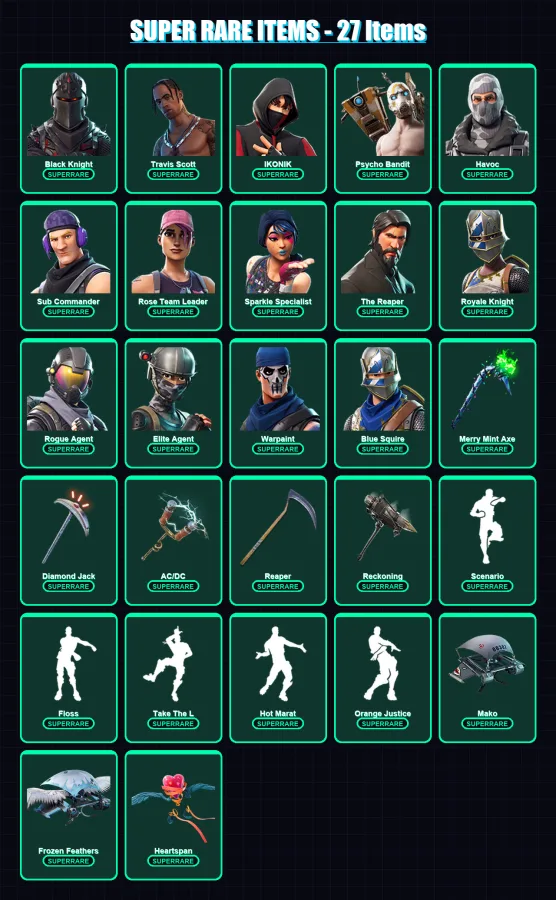 [PC/XBOX/PSN] | Black Knight | Travis Scott | IKONIK | Nightwitch | Psycho Bandit | 201 skin | 94 pickaxe | 107 emote | 79 glider | Lv1262