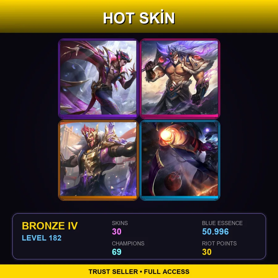 TR | Lv182 | Bronze IV | 30 Skin | 69 Champ — LoL account