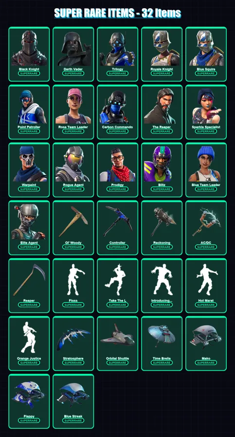 [PS4/PS5/XBOX/PC] | Black Knight | Darth Vader | Trilogy | Royale Knight | Blue Squire | 152 skin | 199 pickaxe | 137 emote | 171 glider | Lv3146