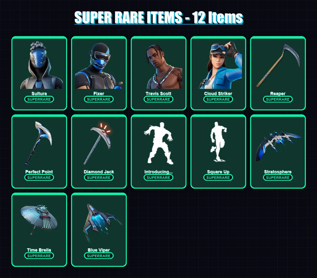 [PS4/PS5/XBOX/PC] | Sultura | Fixer | Travis Scott | Cloud Striker | Deadpool | 97 skin | 100 pickaxe | 68 emote | 81 glider | Lv1298