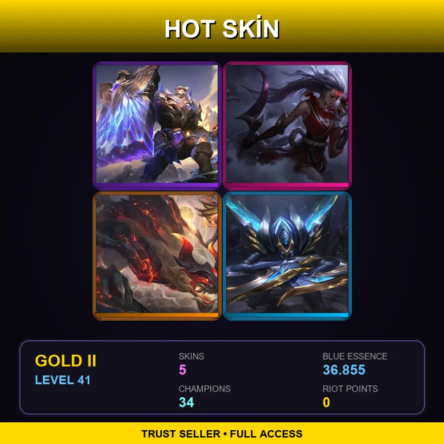 EUW | Lv41 | Gold II | 5 Skin | 34 Champ — LoL account
