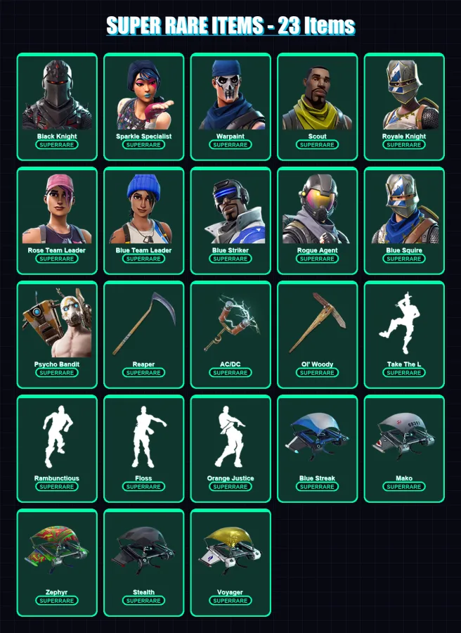 [PC/XBOX] | Black Knight | Sparkle Specialist | Warpaint | Scout | Royale Knight | 91 skin | 59 pickaxe | 63 emote | 60 glider | Lv417 — Fortnite account