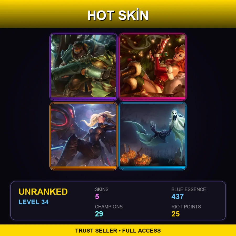 LAS | Lv34 | Unranked | 5 Skin | 29 Champ — LoL account