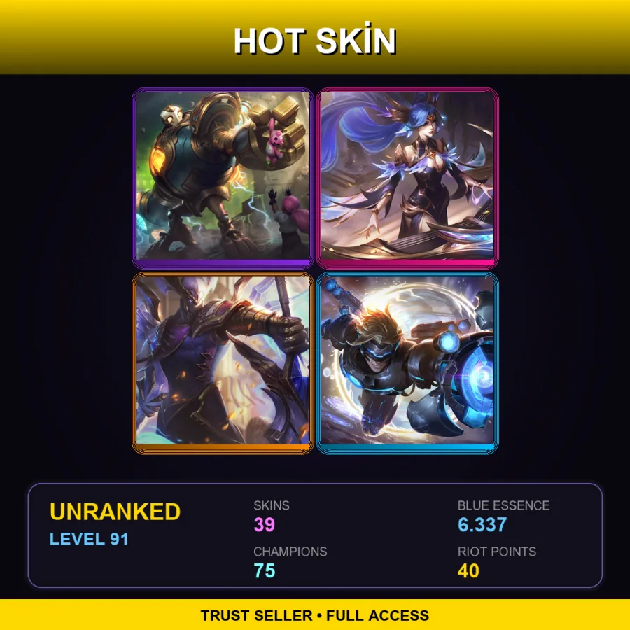 TR | Lv91 | Unranked | 39 Skin | 75 Champ — LoL account