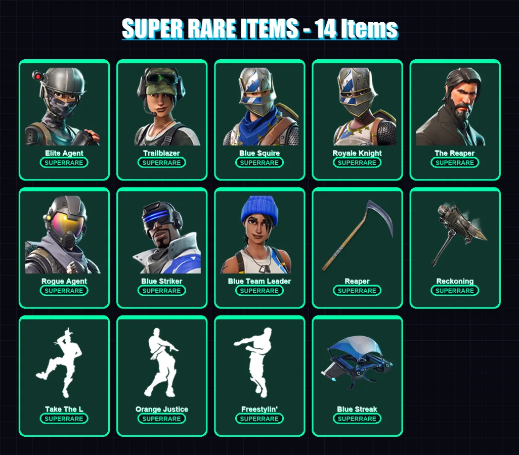 [PC/XBOX/PSN] | Elite Agent | Trailblazer | Blue Squire | Royale Knight | The Reaper | 38 skin | 30 pickaxe | 42 emote | 37 glider | Lv635