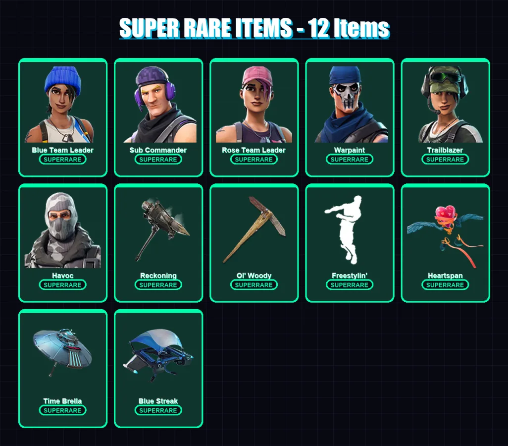 [PS4/PS5/XBOX/PC] | Blue Team Leader | Sub Commander | Rose Team Leader | Warpaint | Trailblazer | 38 skin | 72 pickaxe | 51 emote | 60 glider | Lv8