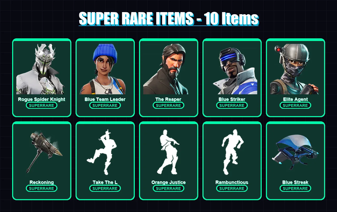 [PS4/PS5/PC] | Rogue Spider Knight | Blue Team Leader | The Reaper | Blue Striker | Elite Agent | 26 skin | 17 pickaxe | 22 emote | 21 glider | Lv27