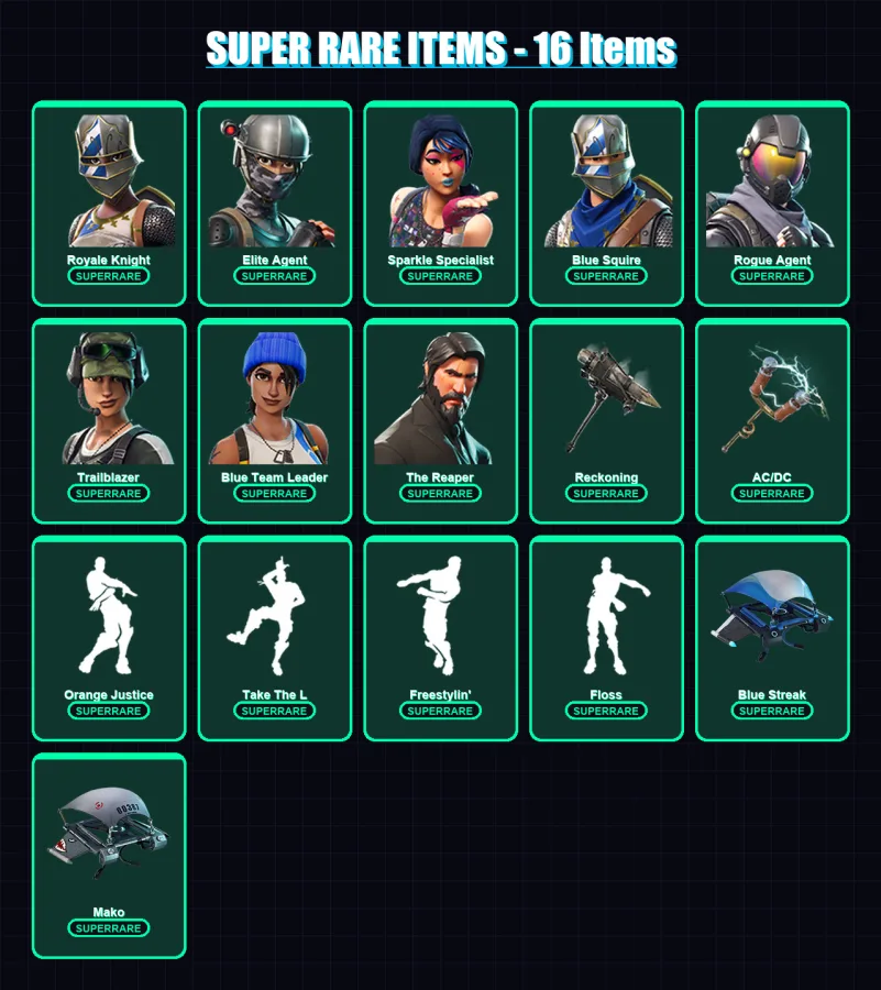 [PS4/PS5/XBOX/PC] | Royale Knight | Elite Agent | Sparkle Specialist | Blue Squire | Rogue Agent | 38 skin | 30 pickaxe | 44 emote | 31 glider | Lv5
