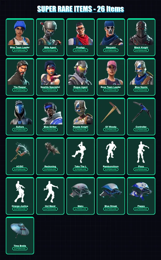 [PS4/PS5/XBOX/PC] | Blue Team Leader | Elite Agent | Prodigy | Warpaint | Black Knight | 85 skin | 84 pickaxe | 80 emote | 99 glider | Lv1323