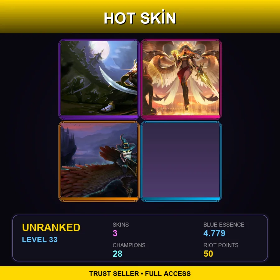 EUNE | Lv33 | Unranked | 3 Skin | 28 Champ — LoL account