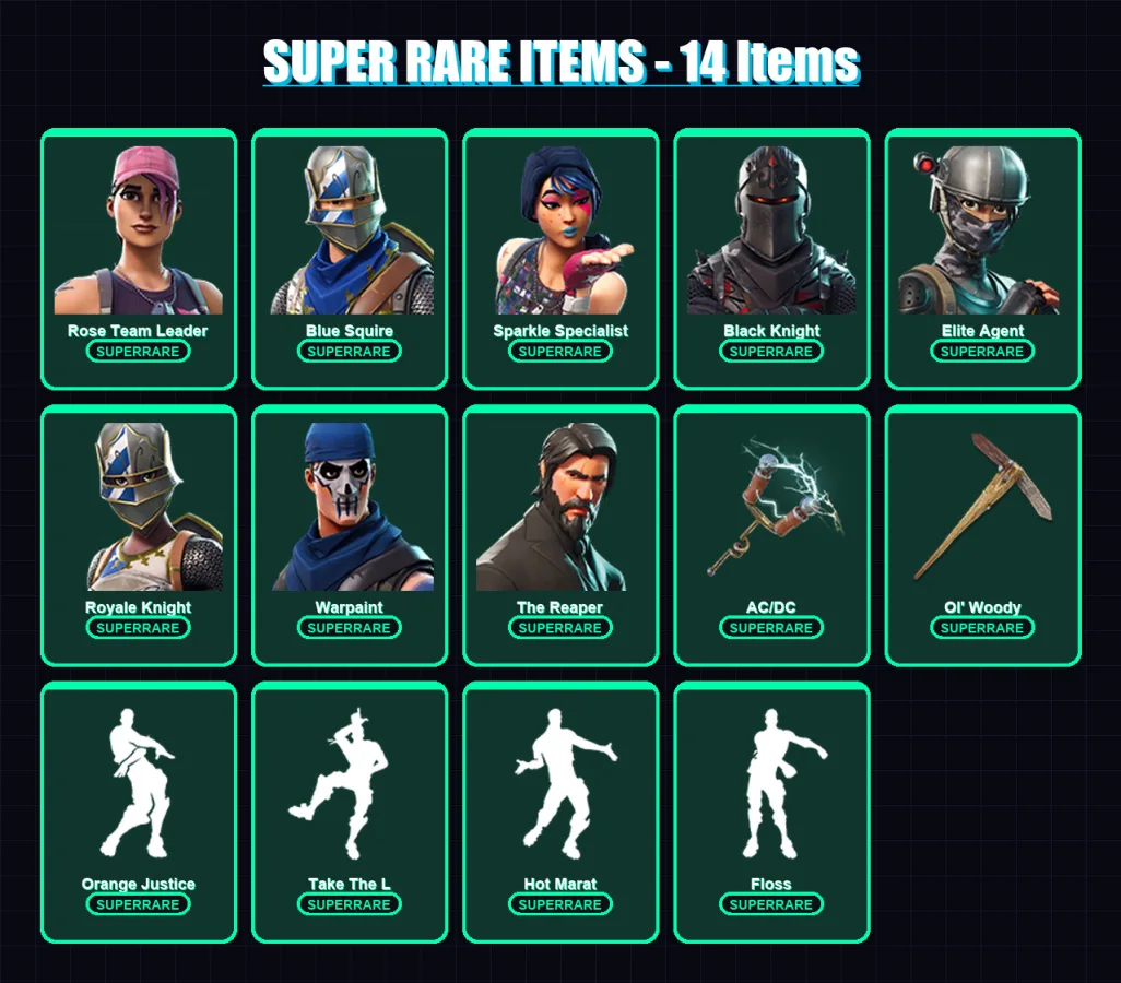 [PC/XBOX/PSN] | Rose Team Leader | Blue Squire | Sparkle Specialist | Black Knight | Elite Agent | 23 skin | 17 pickaxe | 21 emote | 22 glider | Lv2