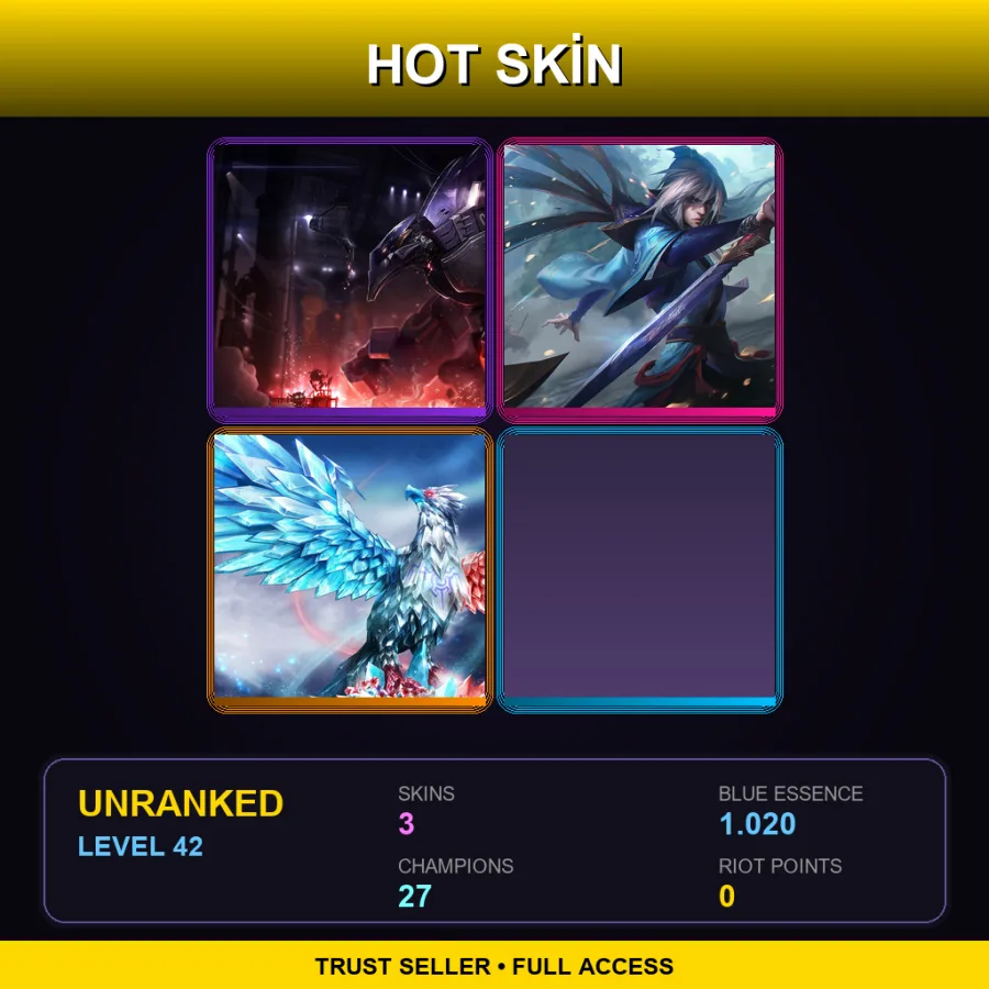 LAS | Mecha Malphite | Enduring Sword Talon | Team Spirit Anivia | 3 Skin | 27 Champ | Lv42
