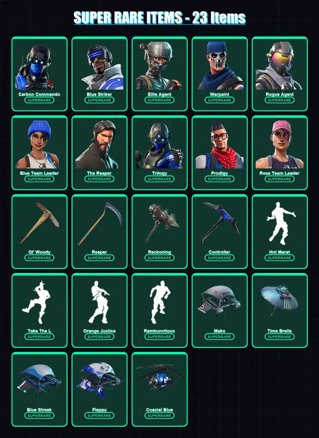 [PC/XBOX/PSN] | Carbon Commando | Blue Striker | Elite Agent | Warpaint | Rogue Agent | 85 skin | 52 pickaxe | 80 emote | 67 glider | Lv747 — Fortnite account
