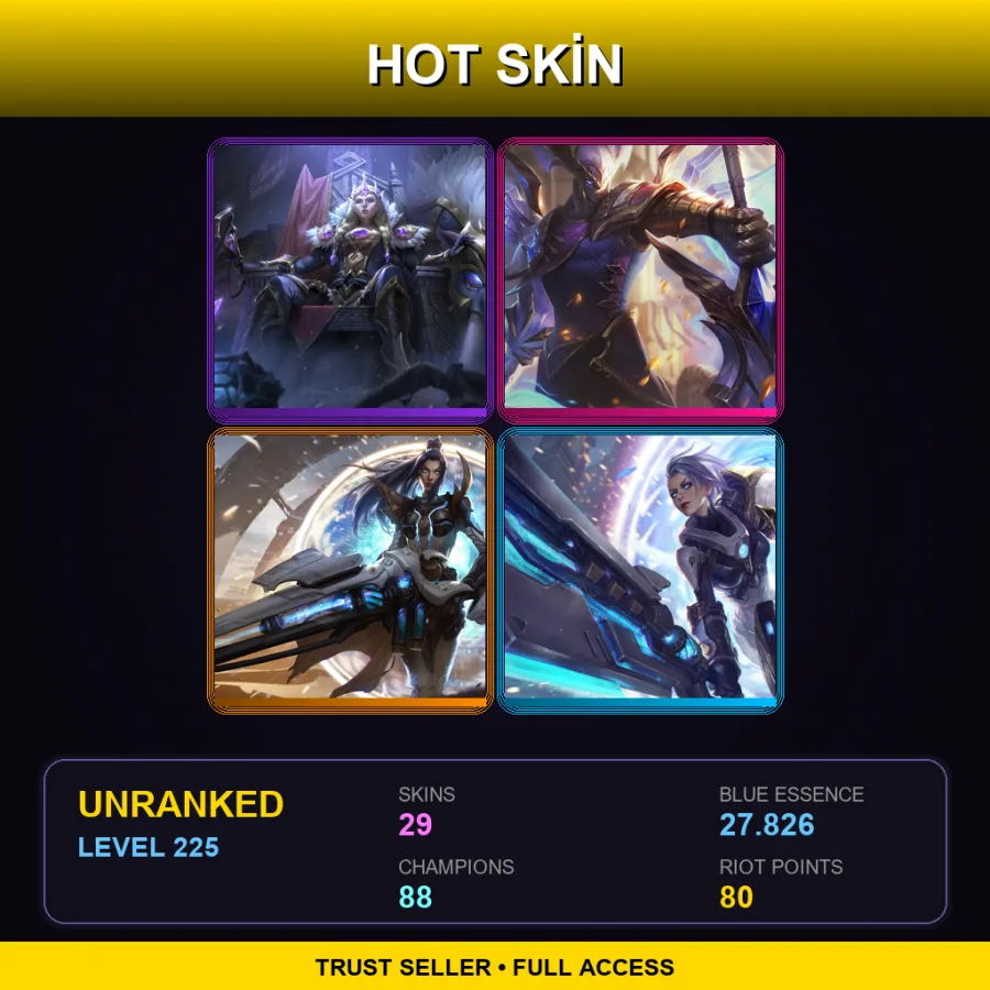 LAN | Lv225 | Unranked | 29 Skin | 88 Champ — Noxus Hunter Anivia