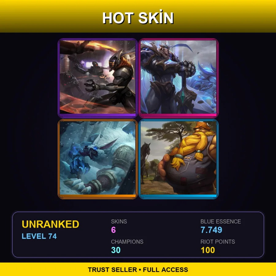 NA | Lv74 | Unranked | 6 Skin | 30 Champ — LoL account