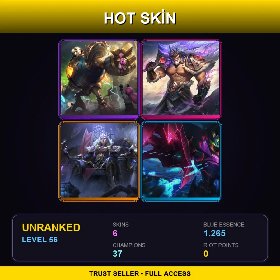 LAN | Lv56 | Unranked | 6 Skin | 37 Champ — LoL account