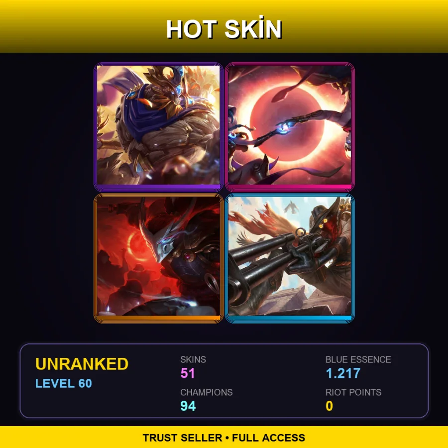 SG | Lv60 | Unranked | 51 Skin | 94 Champ — Blood Moon Yasuo