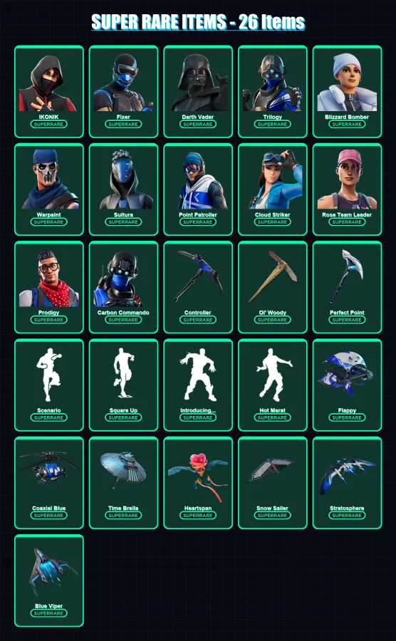 [PS4/PS5/XBOX/PC] | IKONIK | Fixer | Darth Vader | Trilogy | Blizzard Bomber | 118 skin | 163 pickaxe | 156 emote | 147 glider | Lv2246