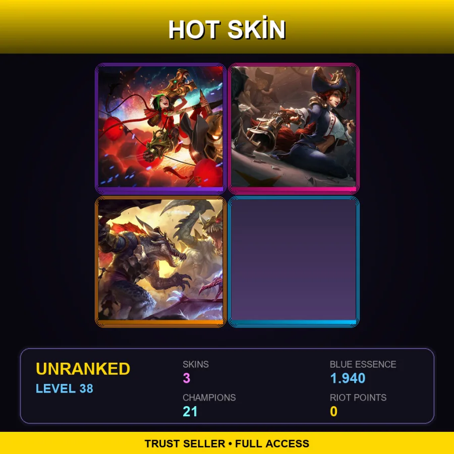 EUW | Lv38 | Unranked | 3 Skin | 21 Champ — LoL account