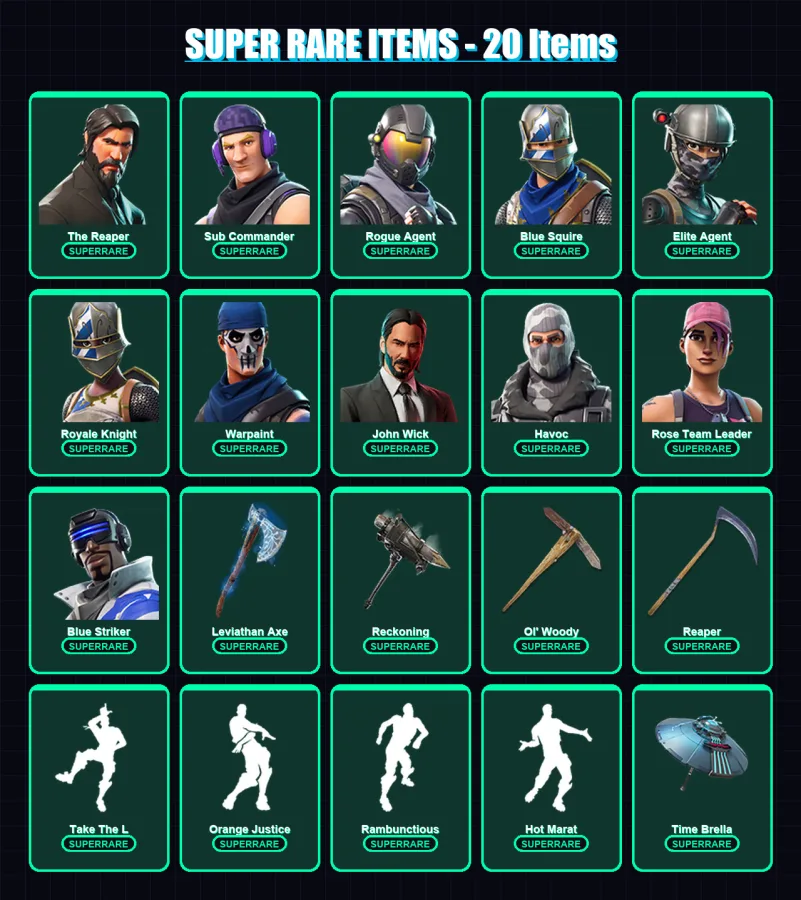 [PC] | The Reaper | Sub Commander | Rogue Agent | Blue Squire | Elite Agent | 178 skin | 145 pickaxe | 141 emote | 140 glider | Lv2054 — Fortnite account