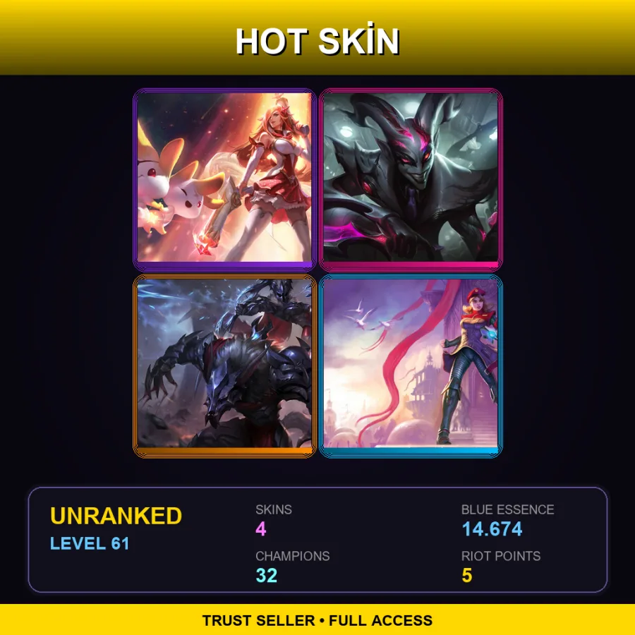 LAN | Lv61 | Unranked | 4 Skin | 32 Champ — LoL account