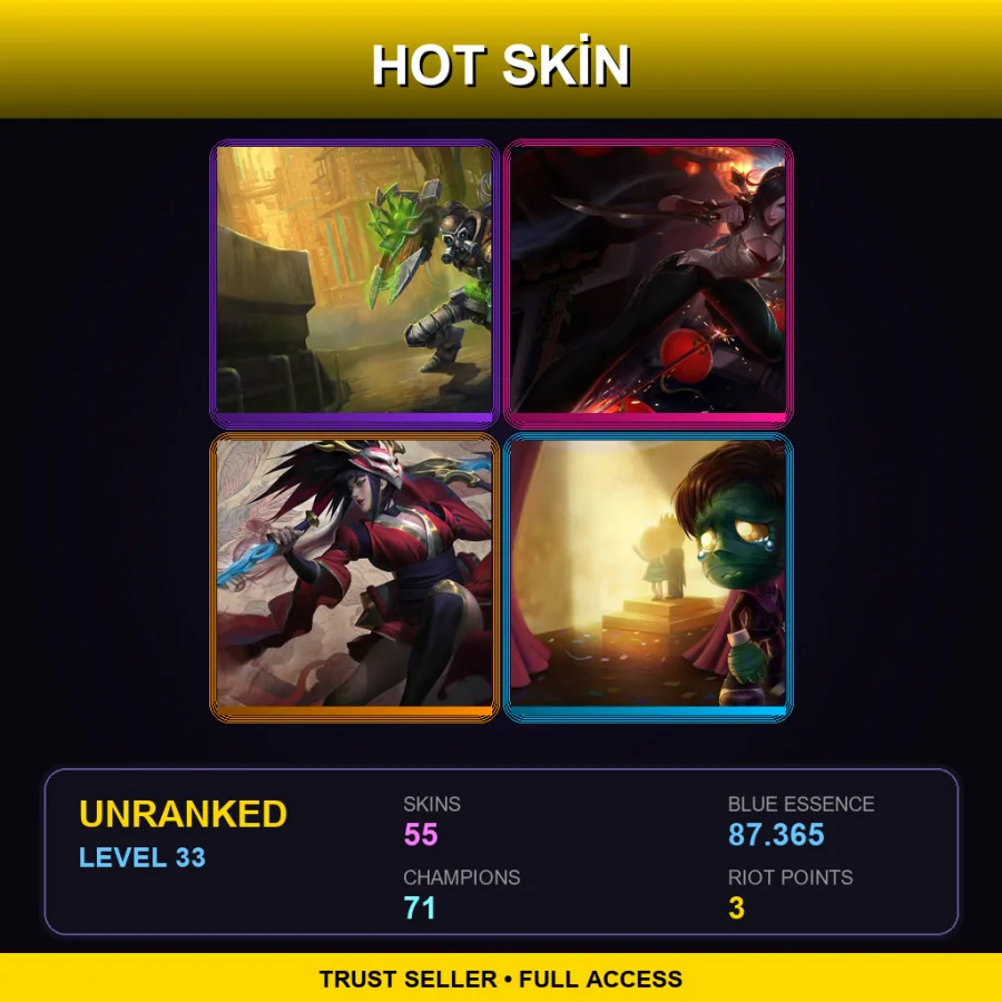 LAN | Hextech Singed | Warring Kingdoms Katarina | Blood Moon Akali | Almost-Prom King Amumu | 55 Skin | 71 Champ | Lv33