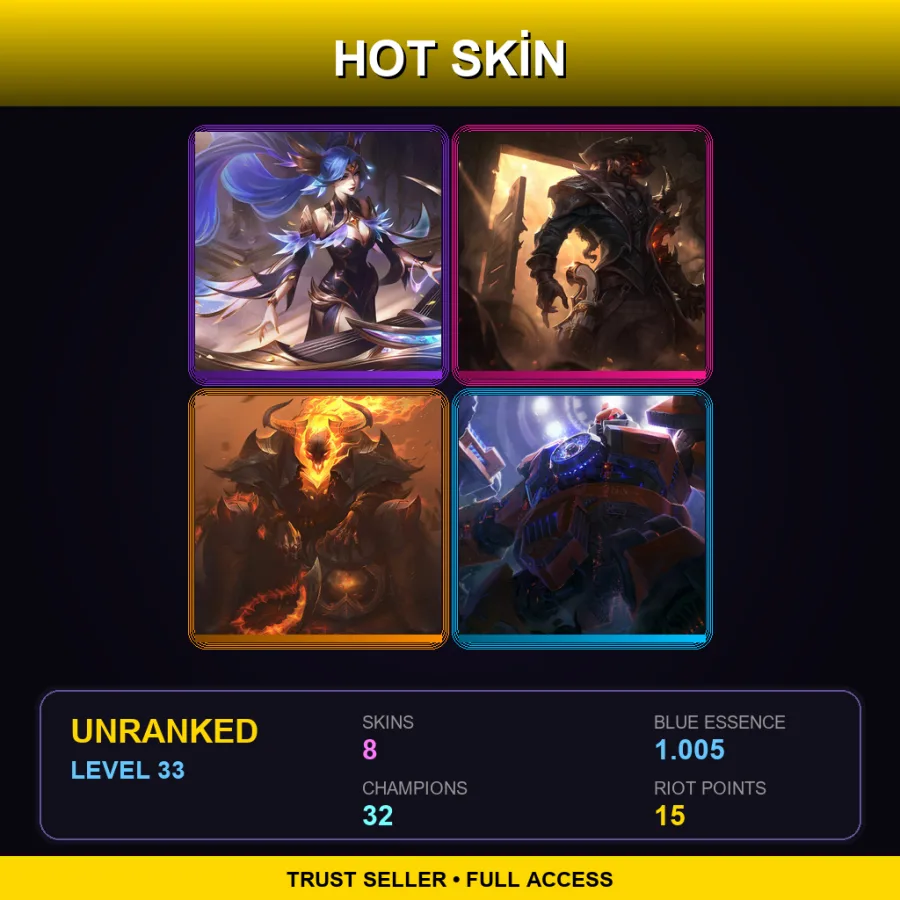 SG | Lv33 | Unranked | 8 Skin | 32 Champ — LoL account