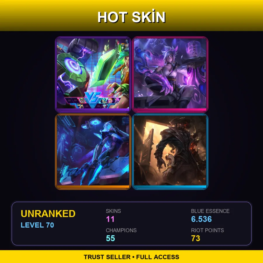 EUNE | Lv70 | Unranked | 11 Skin | 55 Champ — LoL account