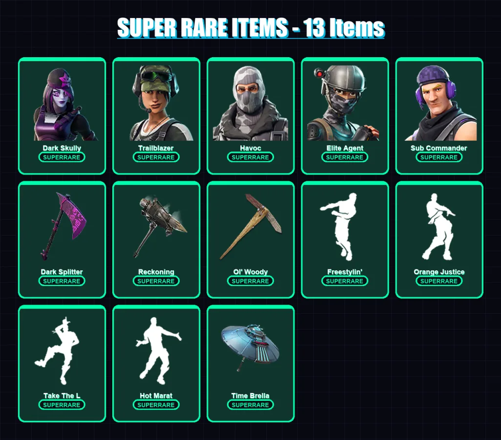 [PS4/PS5/PC] | Dark Skully | Trailblazer | Havoc | Elite Agent | Sub Commander | 74 skin | 72 pickaxe | 95 emote | 72 glider | Lv930