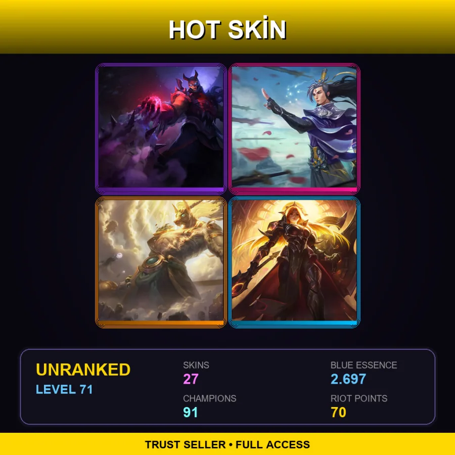 EUW | Lv71 | Unranked | 27 Skin | 91 Champ — LoL account