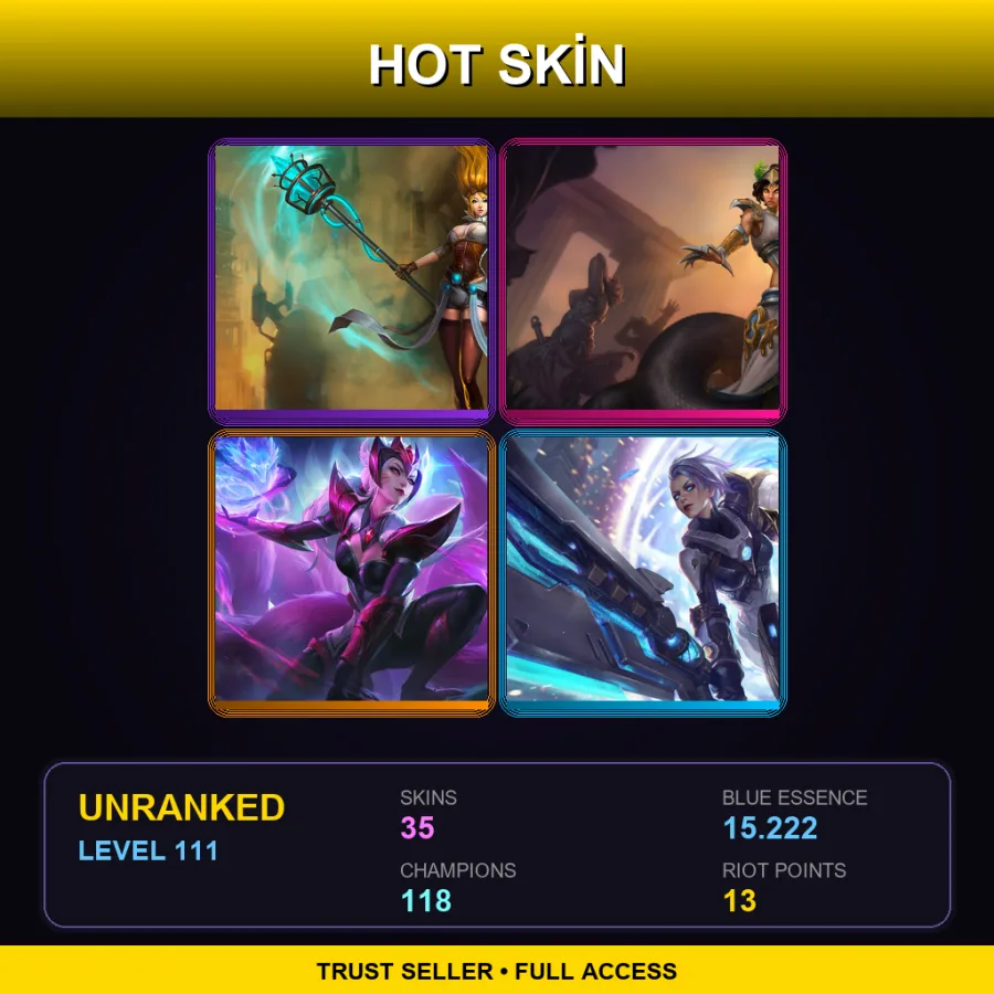 LAS | Lv111 | Unranked | 35 Skin | 118 Champ — LoL account