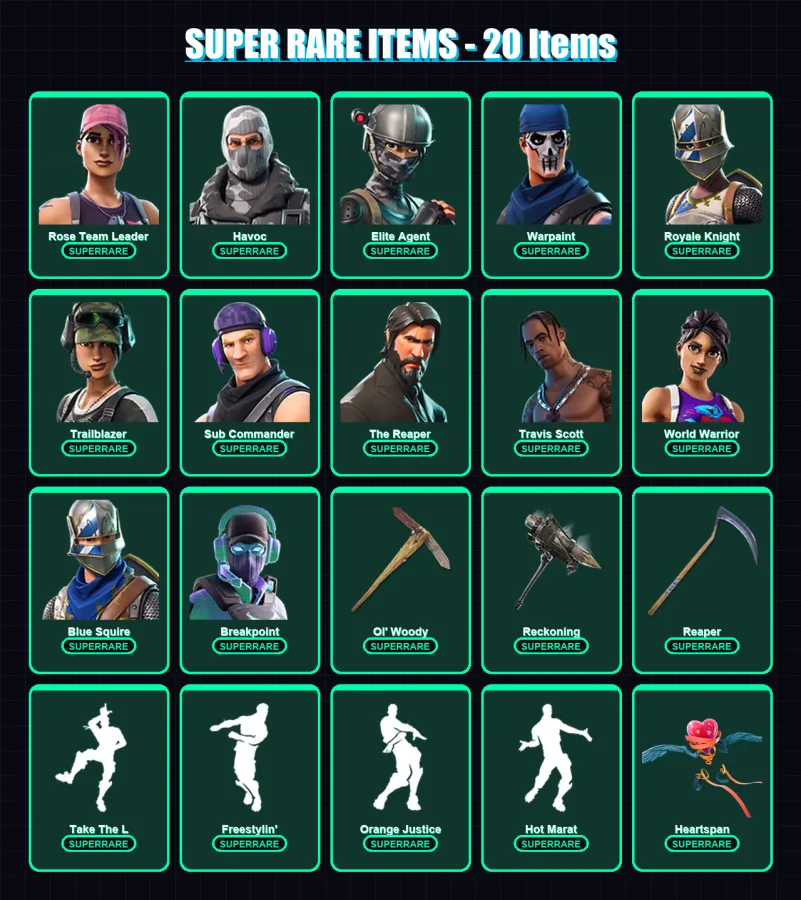 [PC/PSN] | Rose Team Leader | Havoc | Elite Agent | Warpaint | Royale Knight | 166 skin | 80 pickaxe | 124 emote | 75 glider | Lv1008