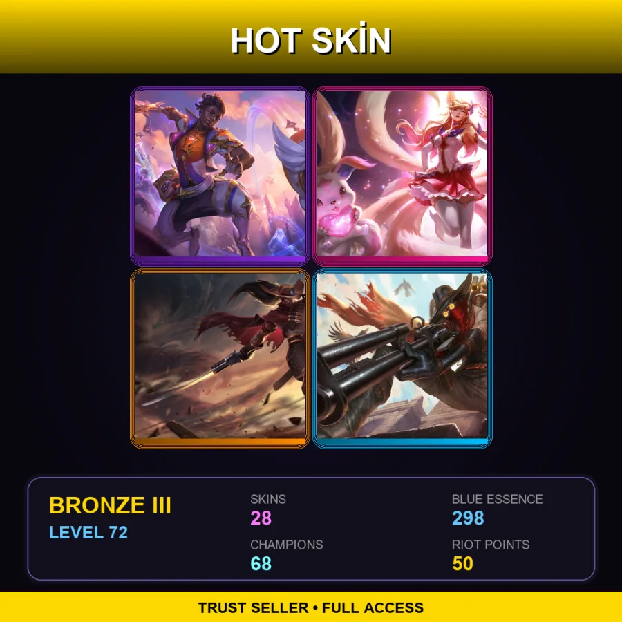 EUW | Lv72 | Bronze III | 28 Skin | 68 Champ