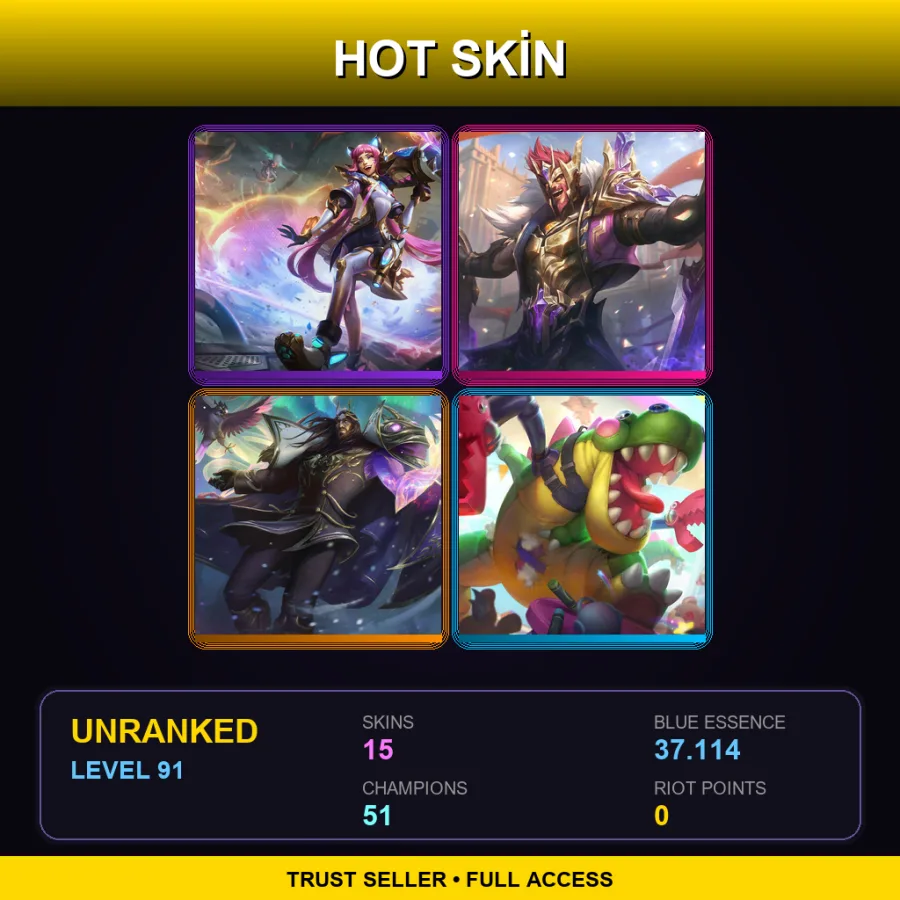 LAN | Lv91 | Unranked | 15 Skin | 51 Champ — LoL account
