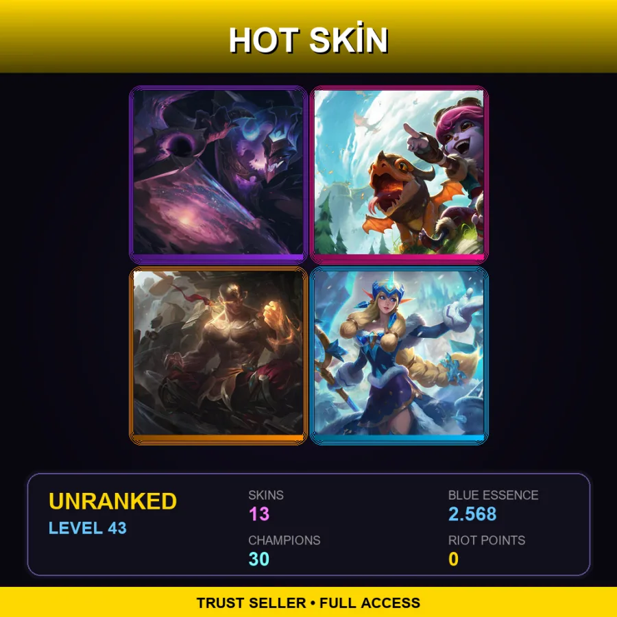 EUW | Lv43 | Unranked | 13 Skin | 30 Champ