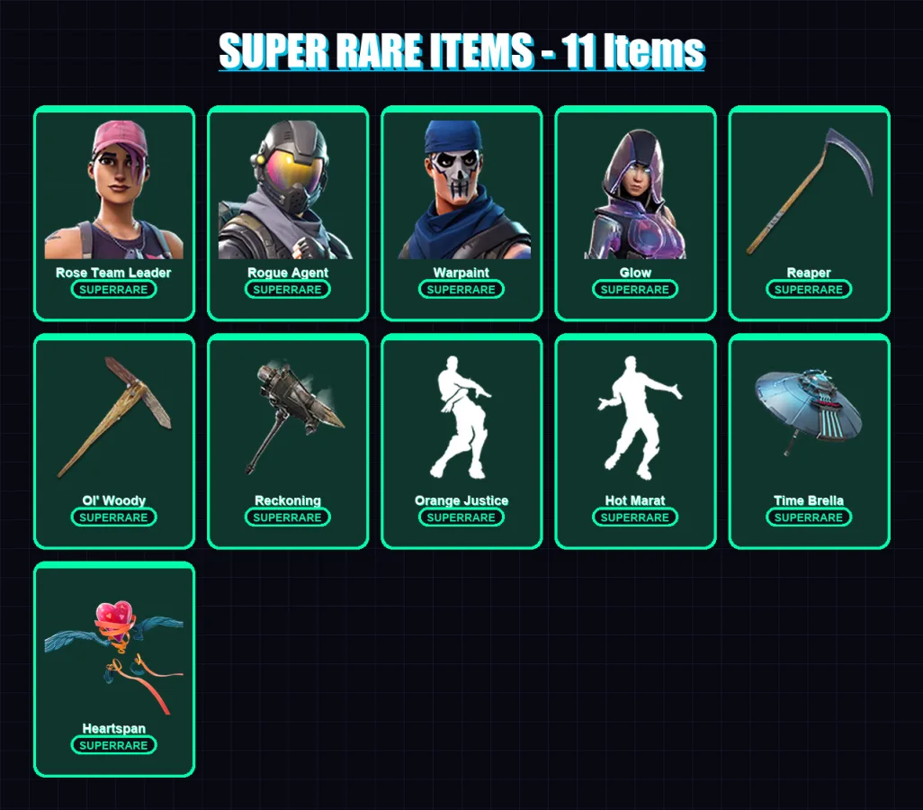 [PC/XBOX/PSN] | Rose Team Leader | Rogue Agent | Warpaint | Glow | Deadfire | 186 skin | 152 pickaxe | 142 emote | 156 glider | Lv1892