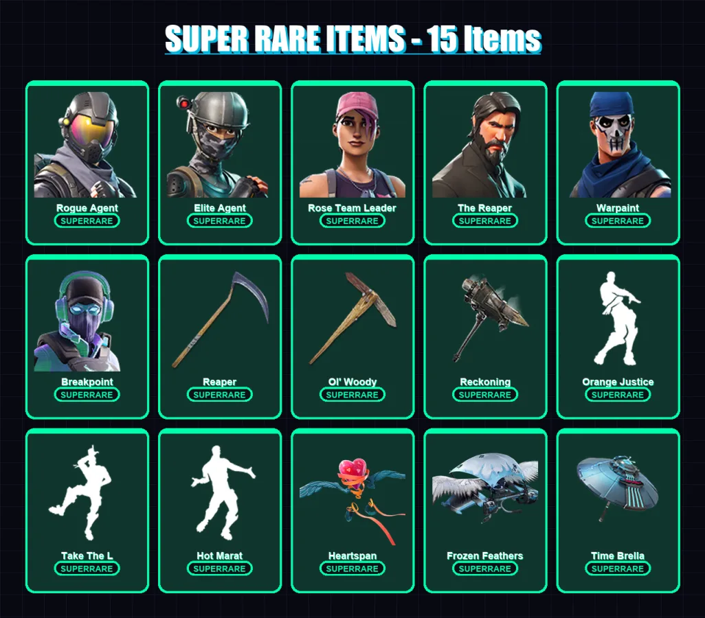 [PC] | Rogue Agent | Elite Agent | Rose Team Leader | The Reaper | Warpaint | 220 skin | 220 pickaxe | 175 emote | 167 glider | Lv2169