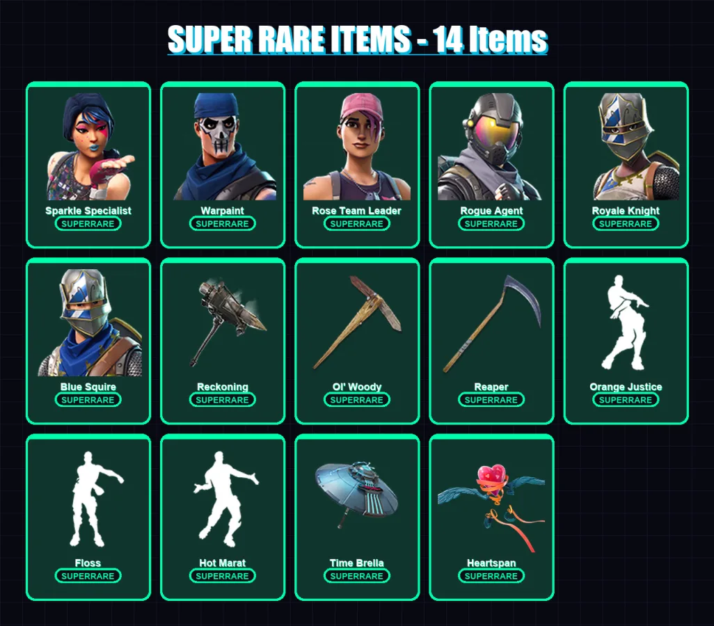 [PC/XBOX/PSN] | Sparkle Specialist | Warpaint | Rose Team Leader | Rogue Agent | Royale Knight | 103 skin | 84 pickaxe | 85 emote | 98 glider | Lv12 — Fortnite account