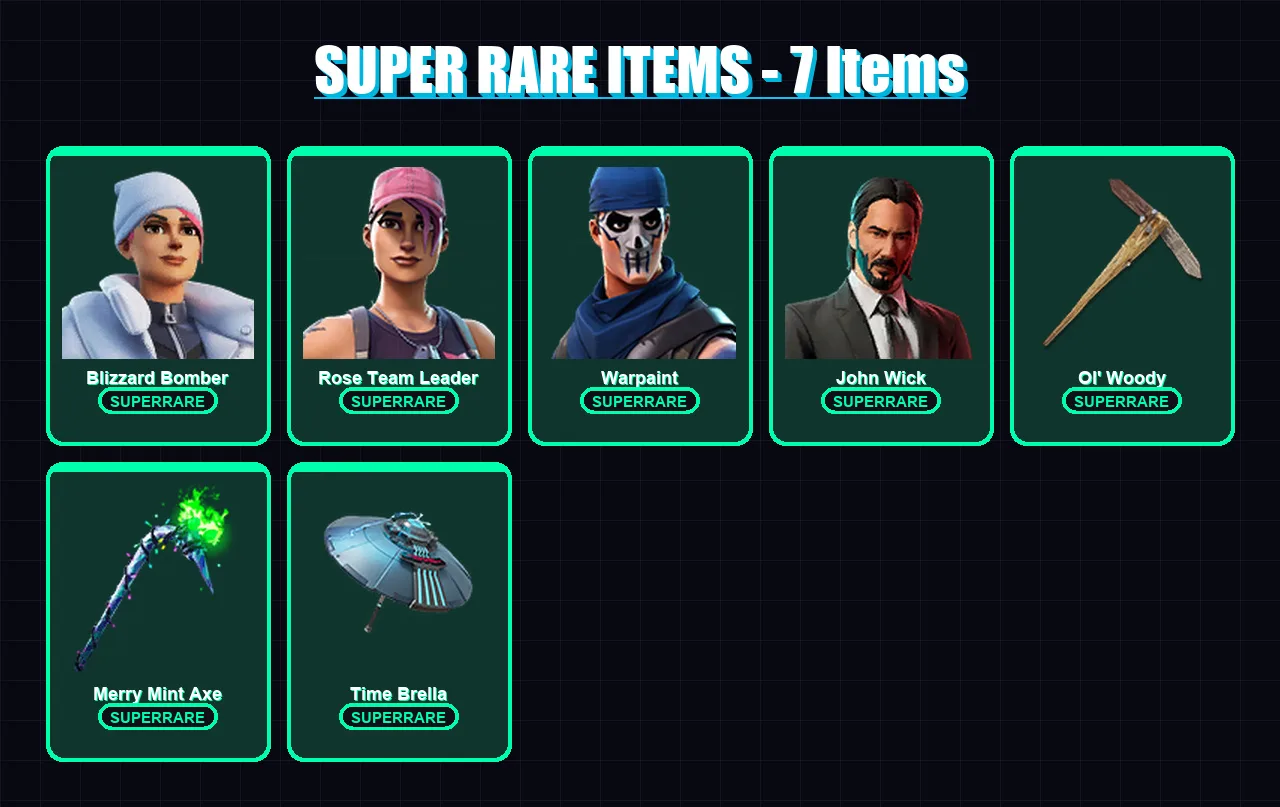 [PS4/PS5/PC] | Blizzard Bomber | Rose Team Leader | Warpaint | John Wick | Frostbite | 126 skin | 165 pickaxe | 136 emote | 143 glider | Lv2094 — Fortnite account