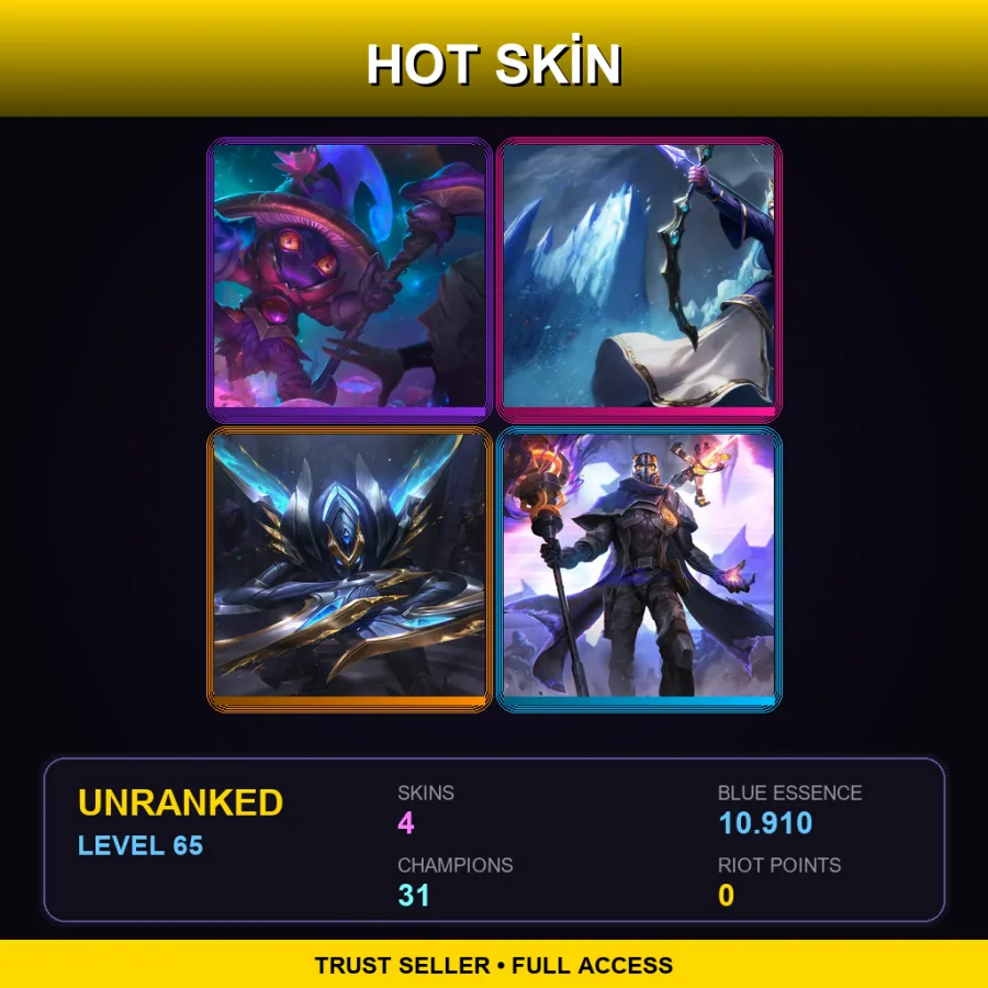LAN | Lv65 | Unranked | 4 Skin | 31 Champ — LoL account