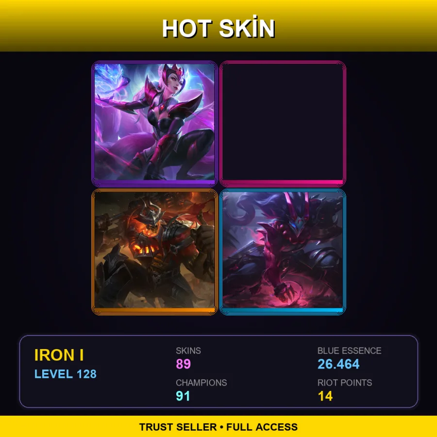NA | Lv128 | Iron I | 89 Skin | 91 Champ — LoL account