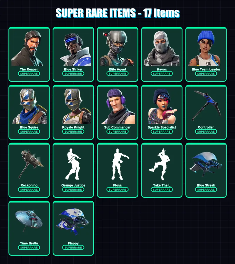 [PS4/PS5/XBOX/PC] | The Reaper | Blue Striker | Elite Agent | Havoc | Blue Team Leader | 74 skin | 68 pickaxe | 74 emote | 82 glider | Lv1142