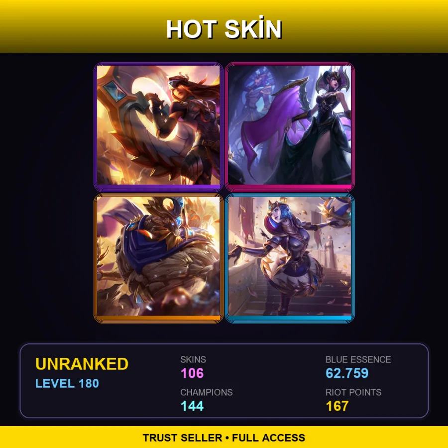 EUW | Lv180 | Unranked | 106 Skin | 144 Champ