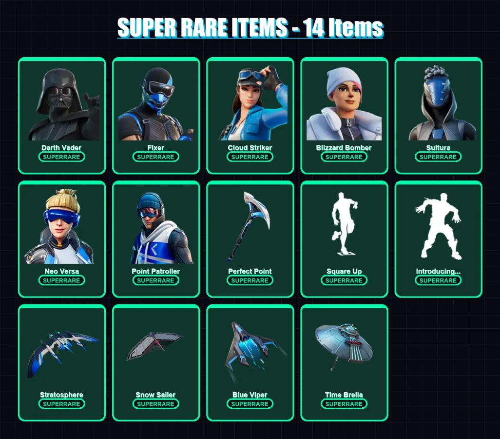 [PC] | Darth Vader | Fixer | Cloud Striker | Blizzard Bomber | Sultura | 135 skin | 170 pickaxe | 94 emote | 136 glider | Lv1975