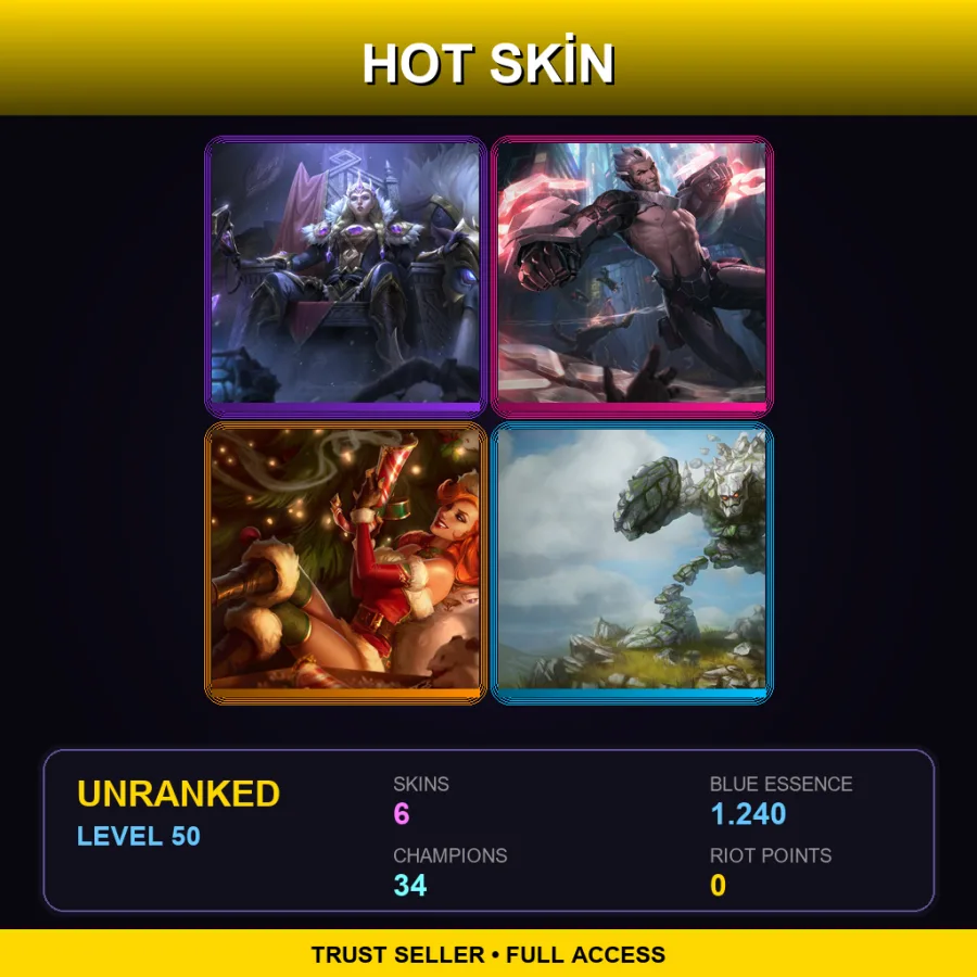 NA | Lv50 | Unranked | 6 Skin | 34 Champ — LoL account