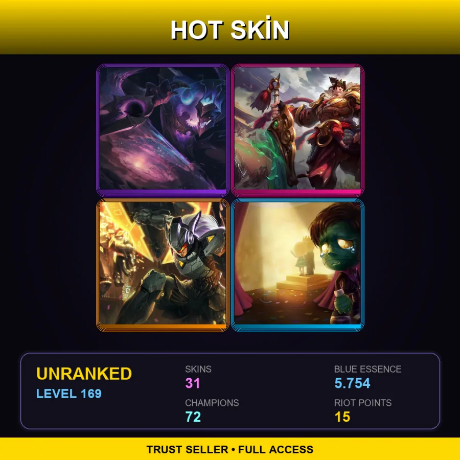 LAN | Lv169 | Unranked | 31 Skin | 72 Champ — LoL account